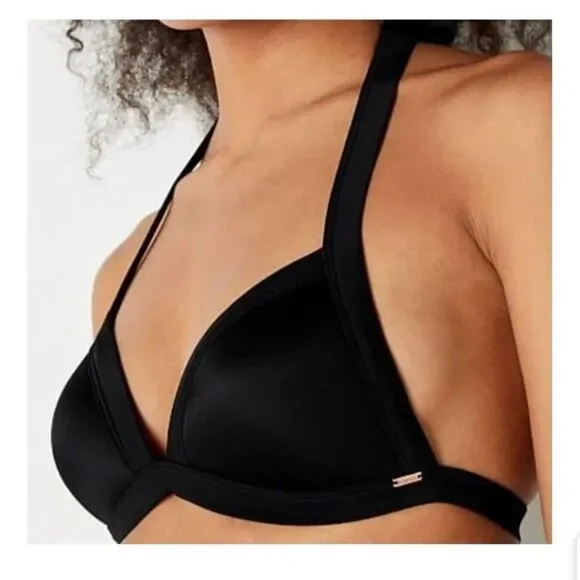 Pink Victoria's Secret Sz XL Black Push Up Bra Swim Top/ White Bottom Set - Picture 3 of 9